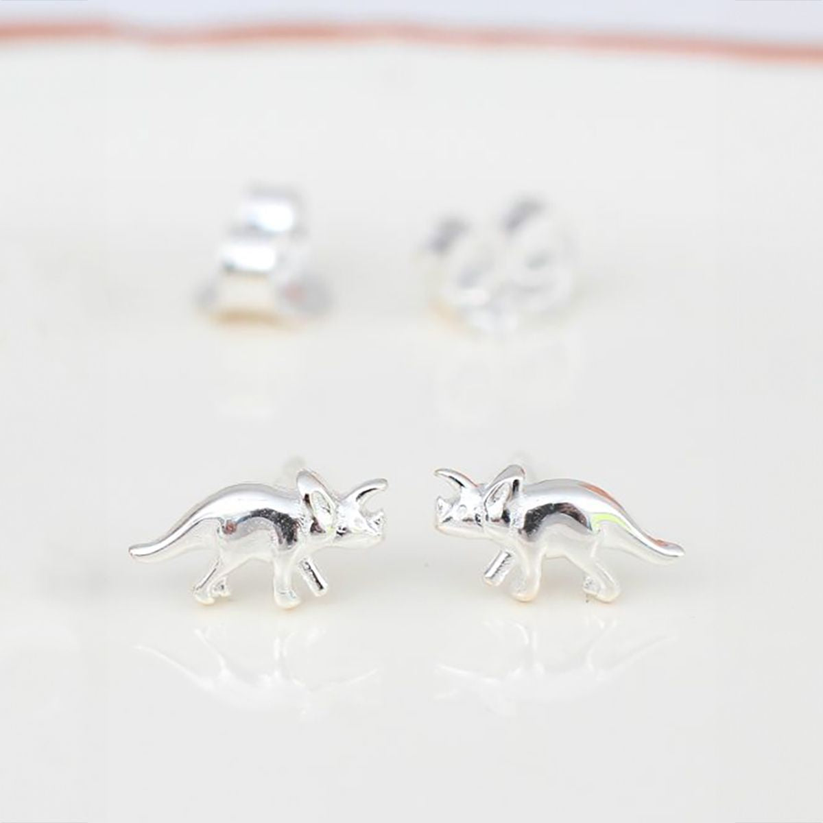 Silver Dinosaur Stud Earrings