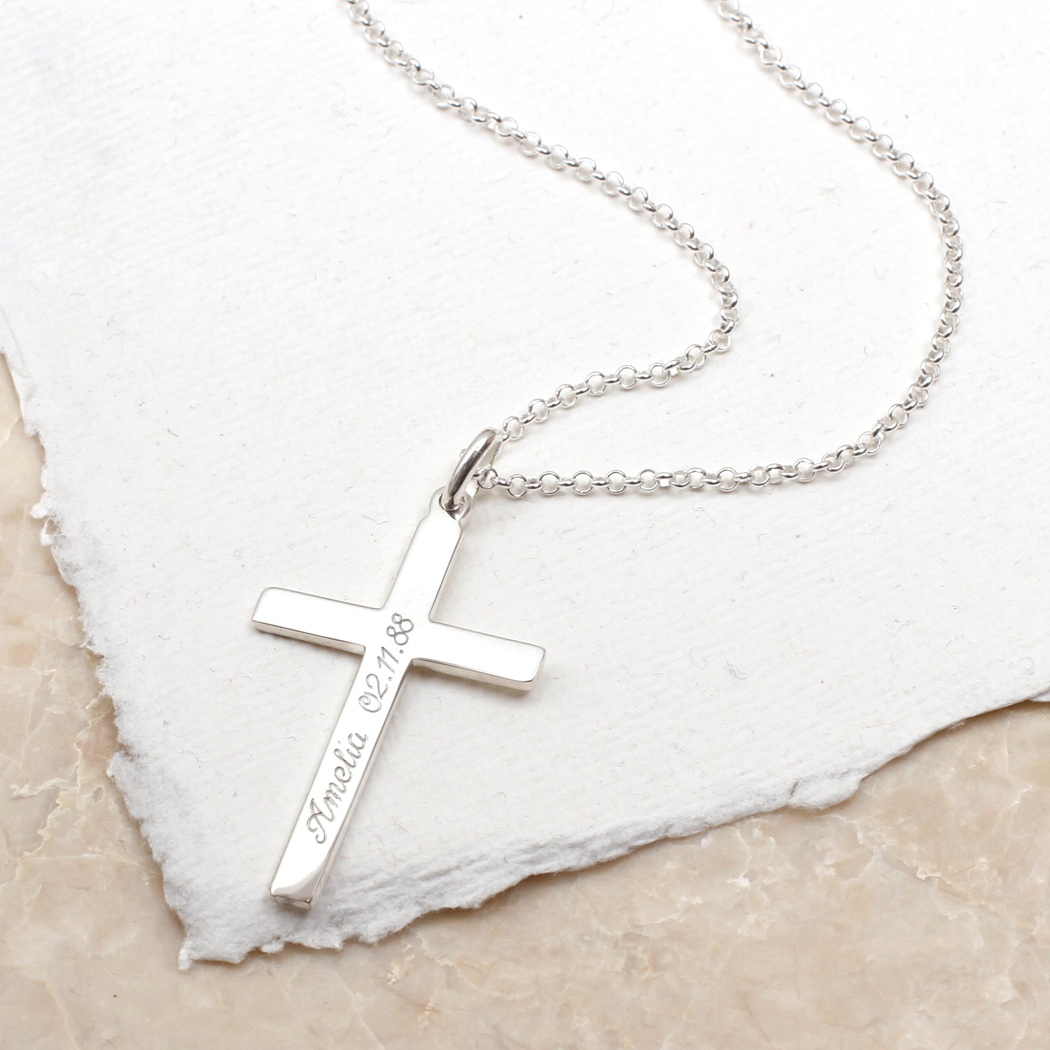 【HURLEY BURLEY】PERSONALISED STERLING SILVER CROSS & CHAIN Personalised Sterling Silver Cross & Chain | Recycled