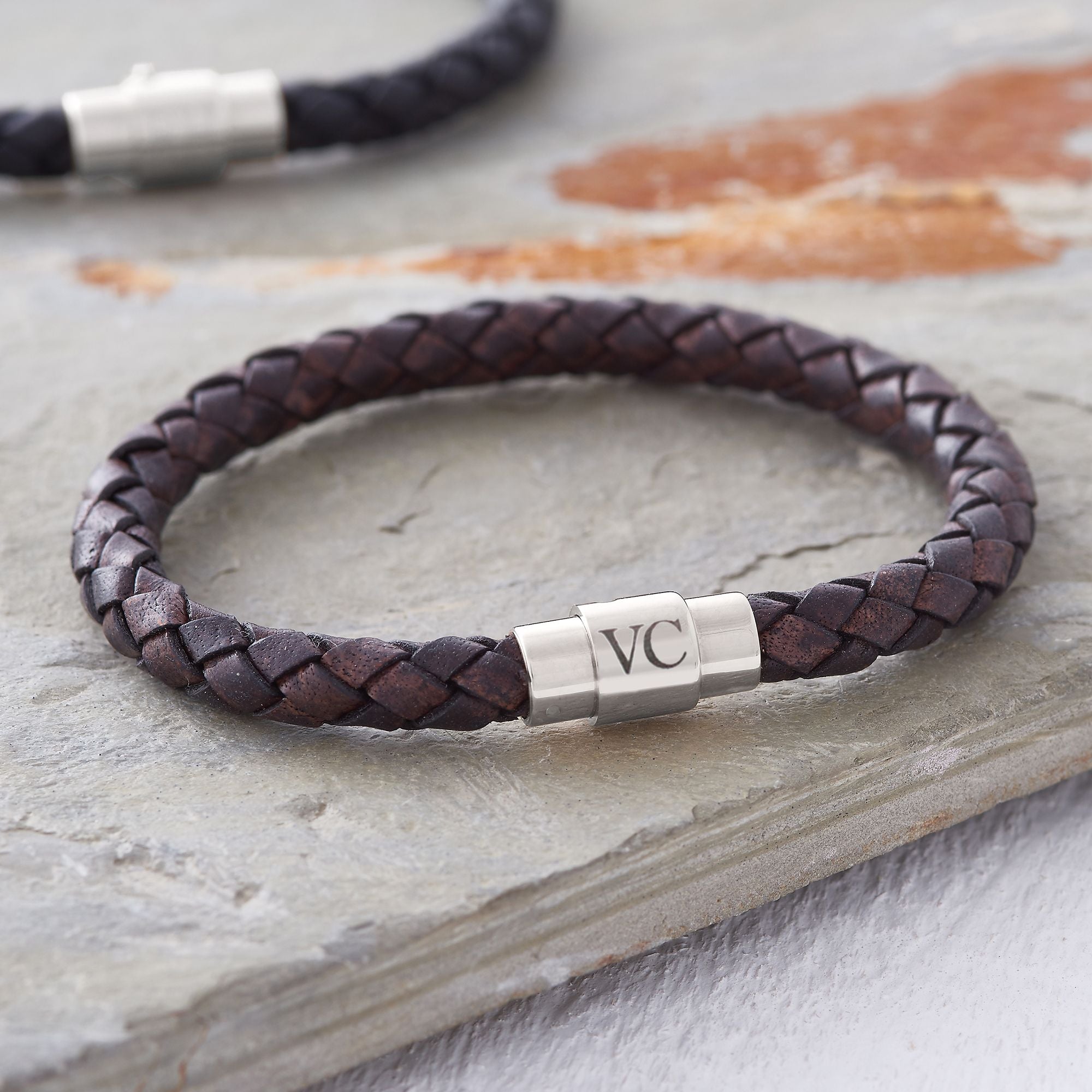 Teenage Boy's Leather Personalised Clasp Bracelet