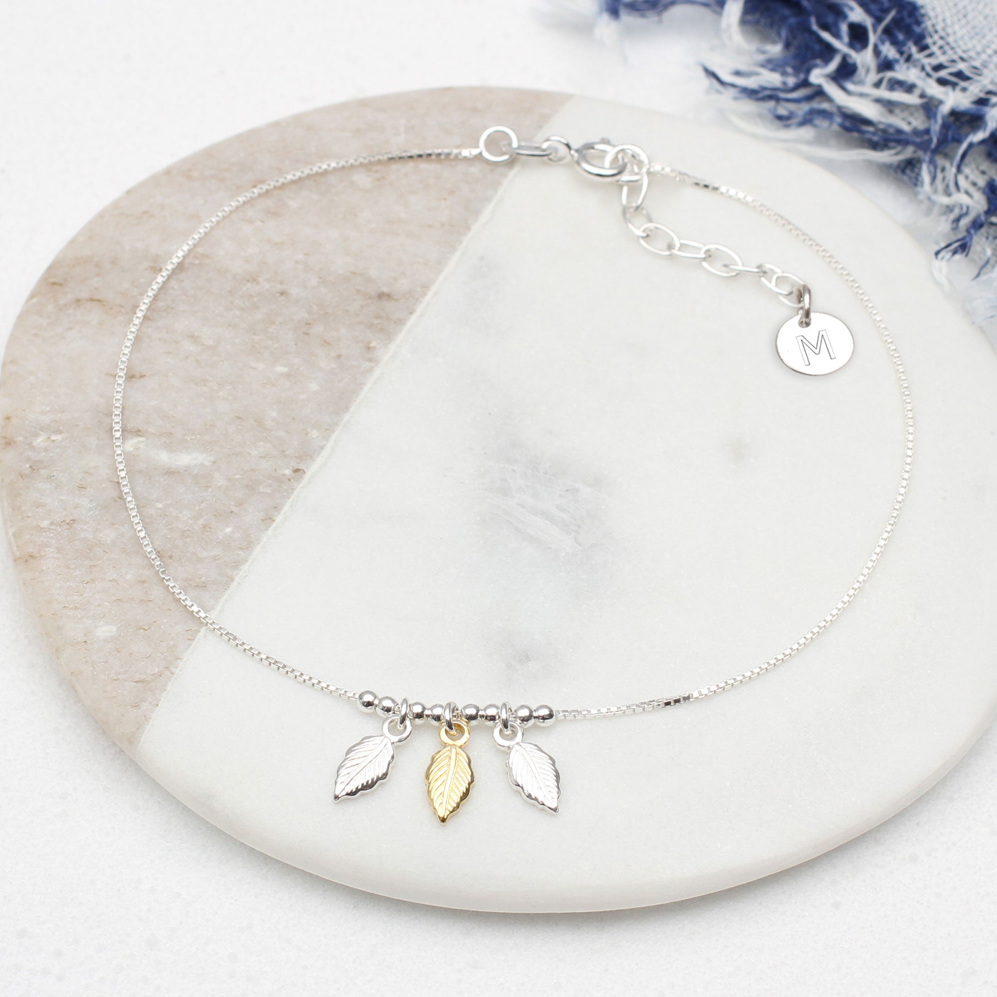 Personalised Sterling Silver And 18ct Gold Plated Leaf Anklet