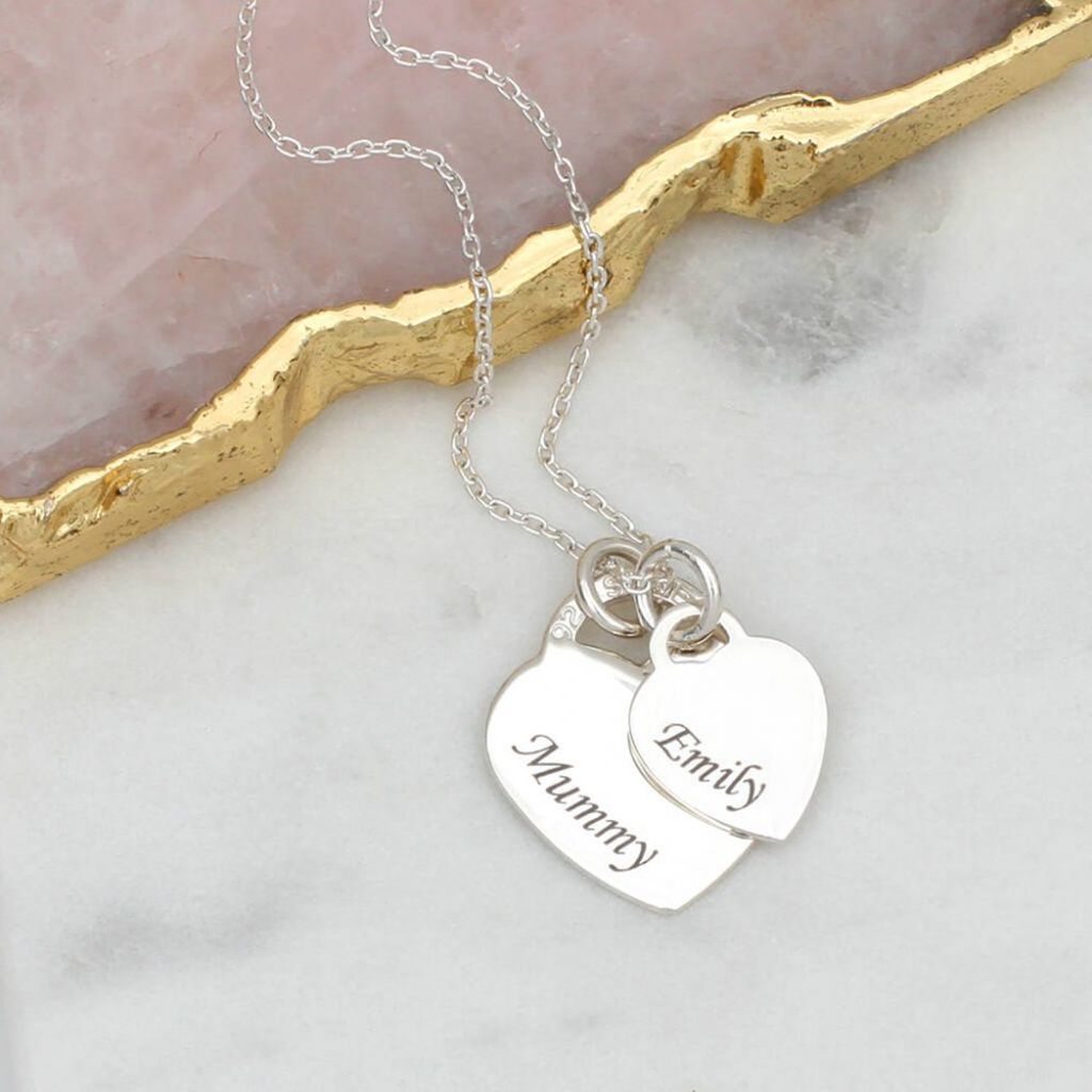 Personalised Sterling Silver Double Heart Necklace