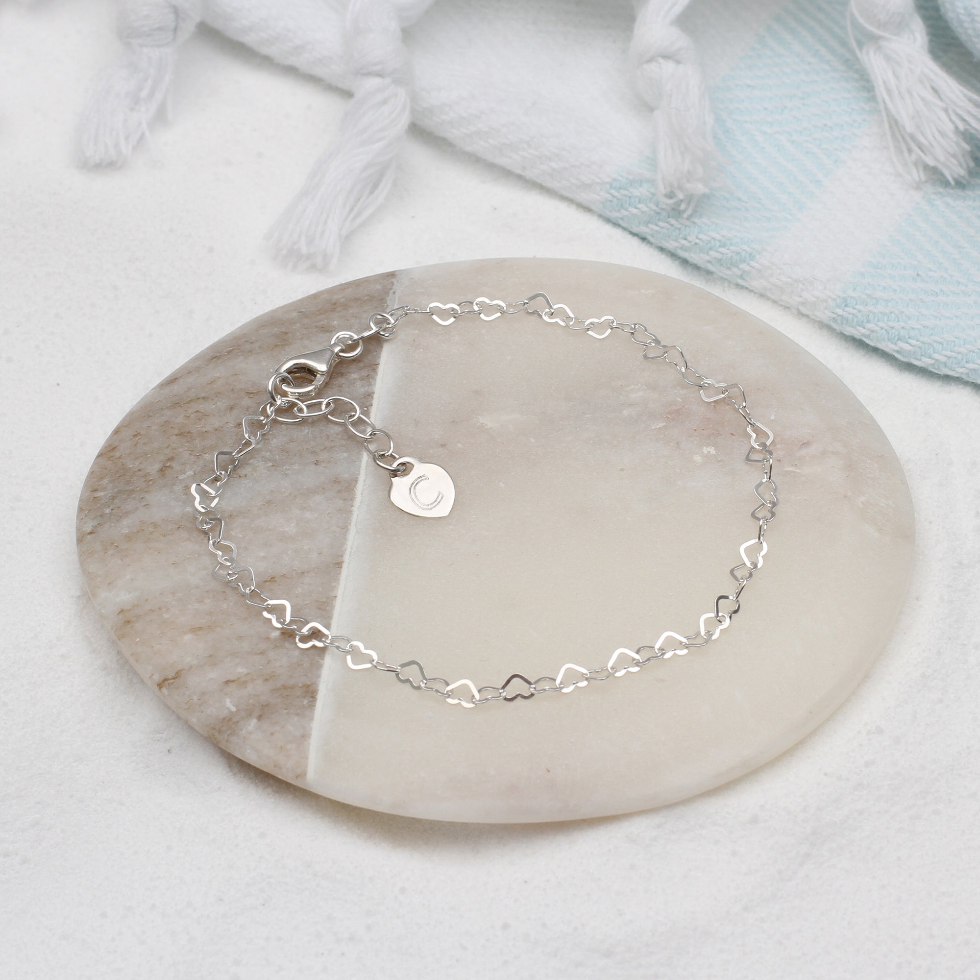 Personalised Sterling Silver Linked Heart Anklet