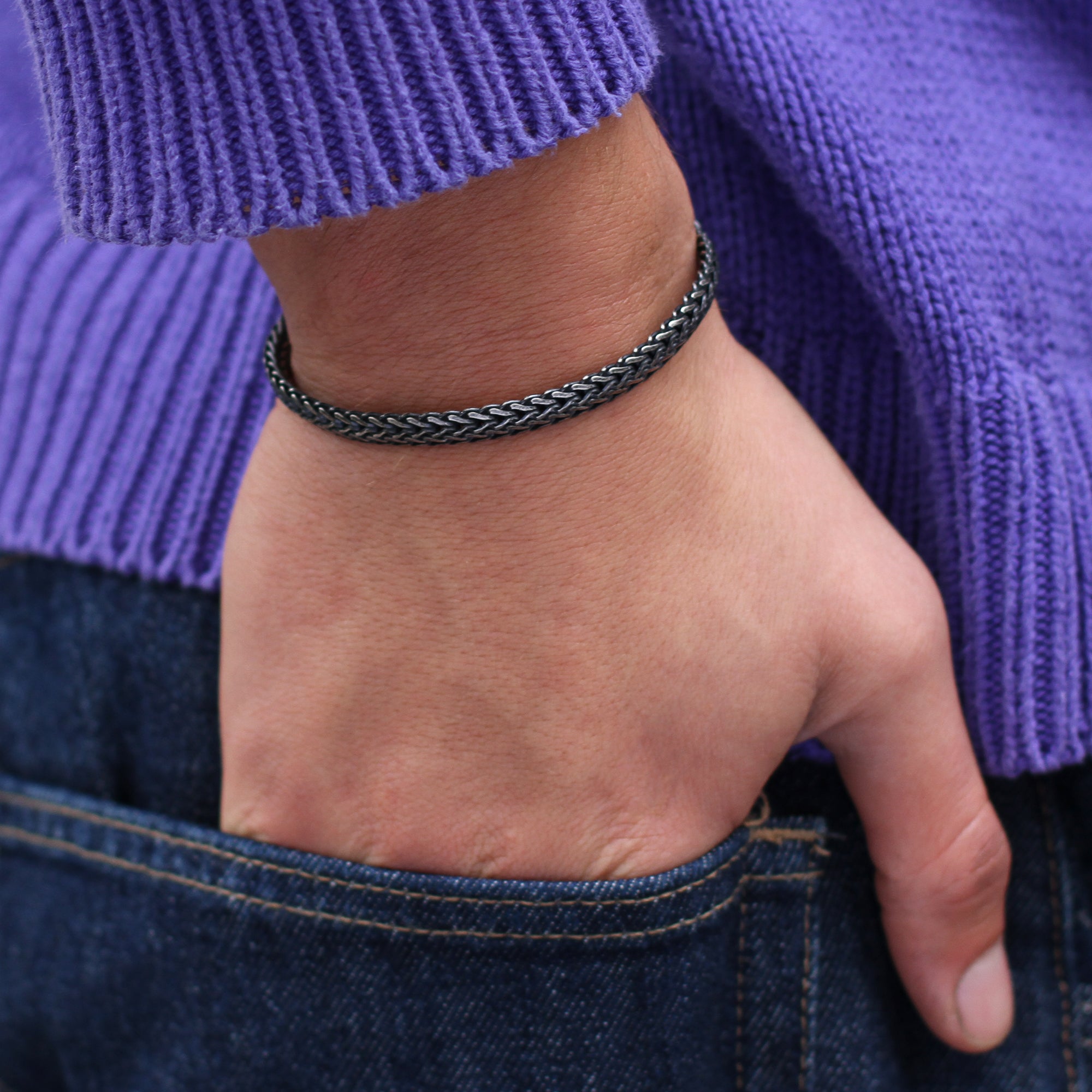 Oxidised Sterling Silver Mens Bracelet