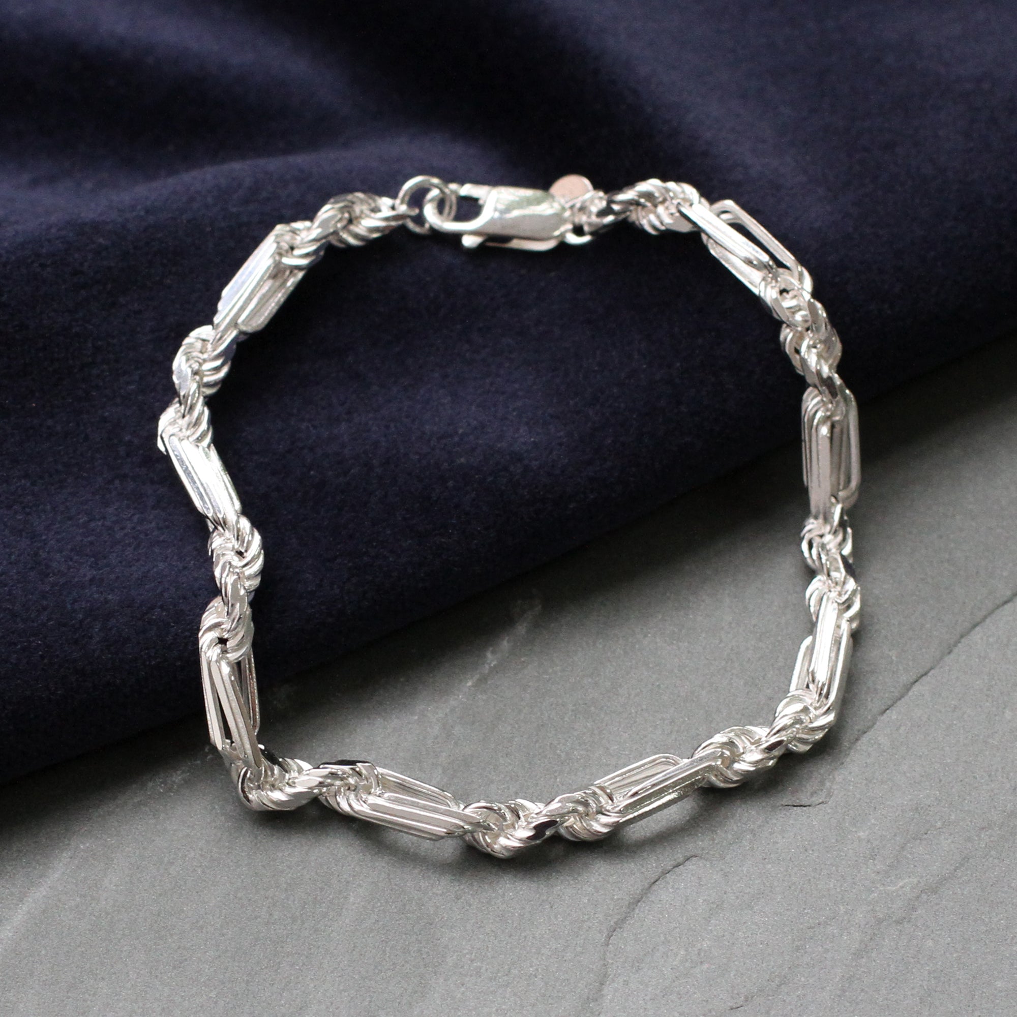 Men's Sterling Silver Figaro Rope Chain Bracelet