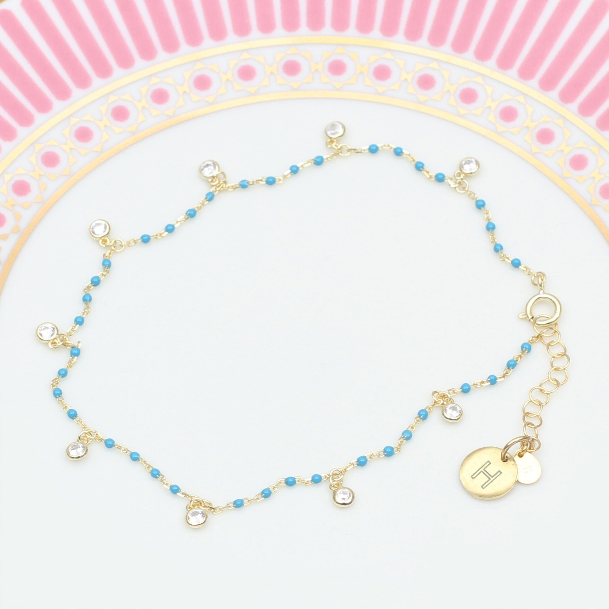 Personalised Turquoise And Silver Or 18ct Gold Plated Anklet