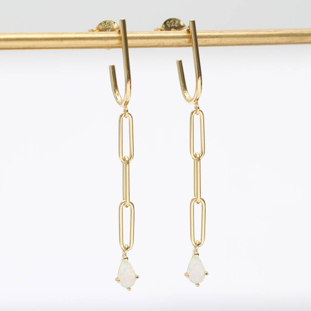 18ct Gold Plated Chain And Opal Earrings