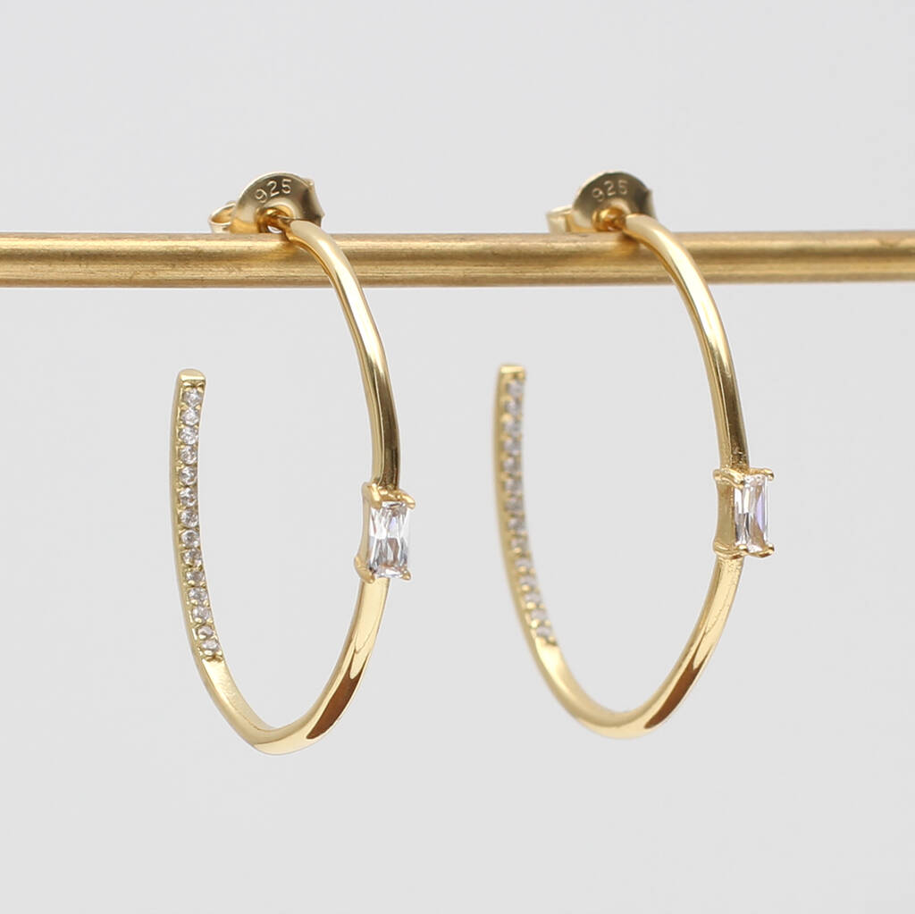 18ct Gold Plated And Crystal Lined Hoop Earrings