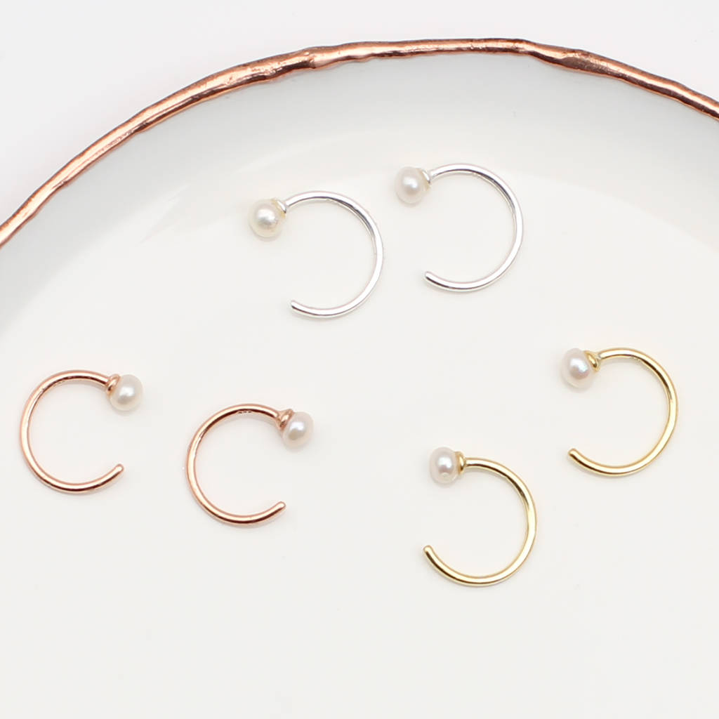 18ct Gold Plated & Pearl Pull Through Earrings