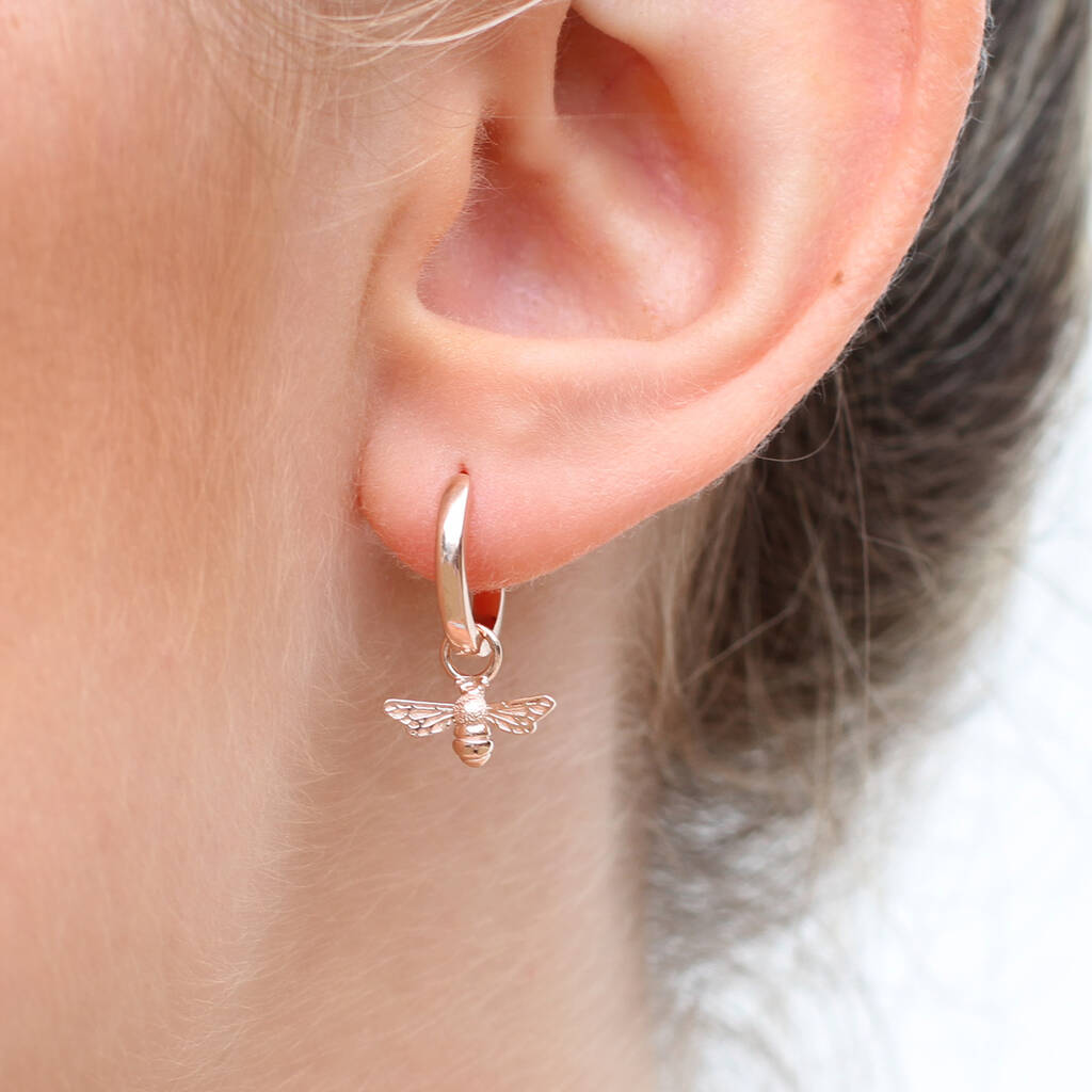 18ct Rose Gold Plated Bee Mini Hoop Earrings