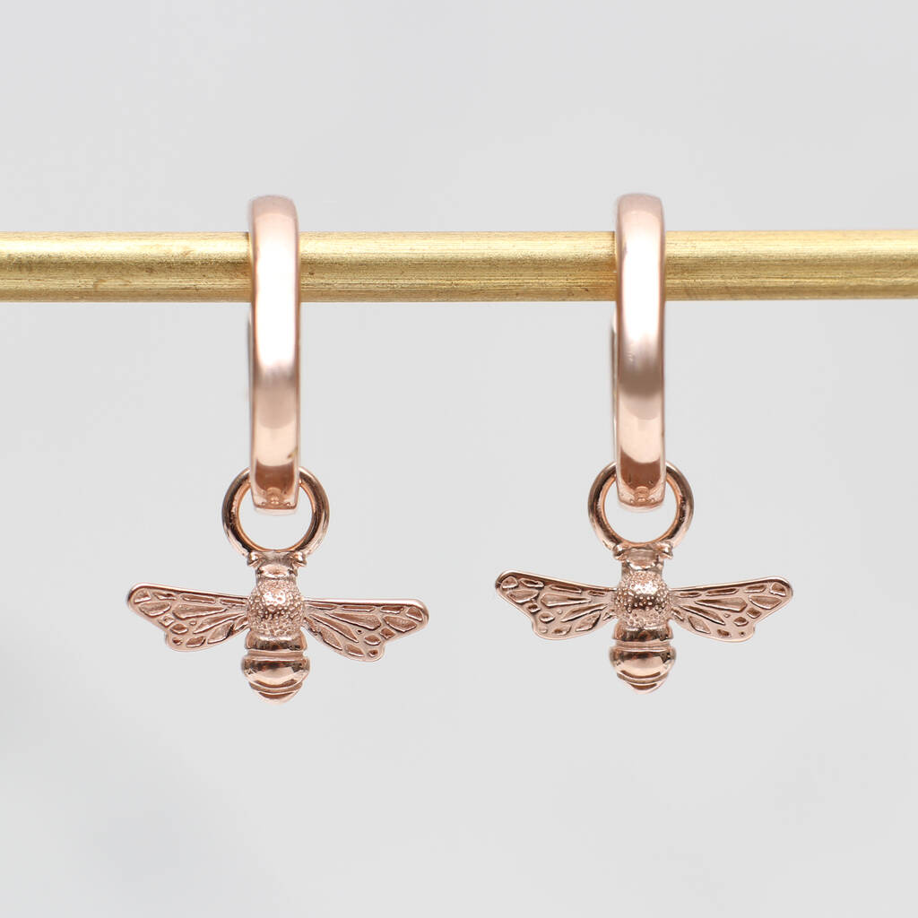 18ct Rose Gold Plated Bee Mini Hoop Earrings