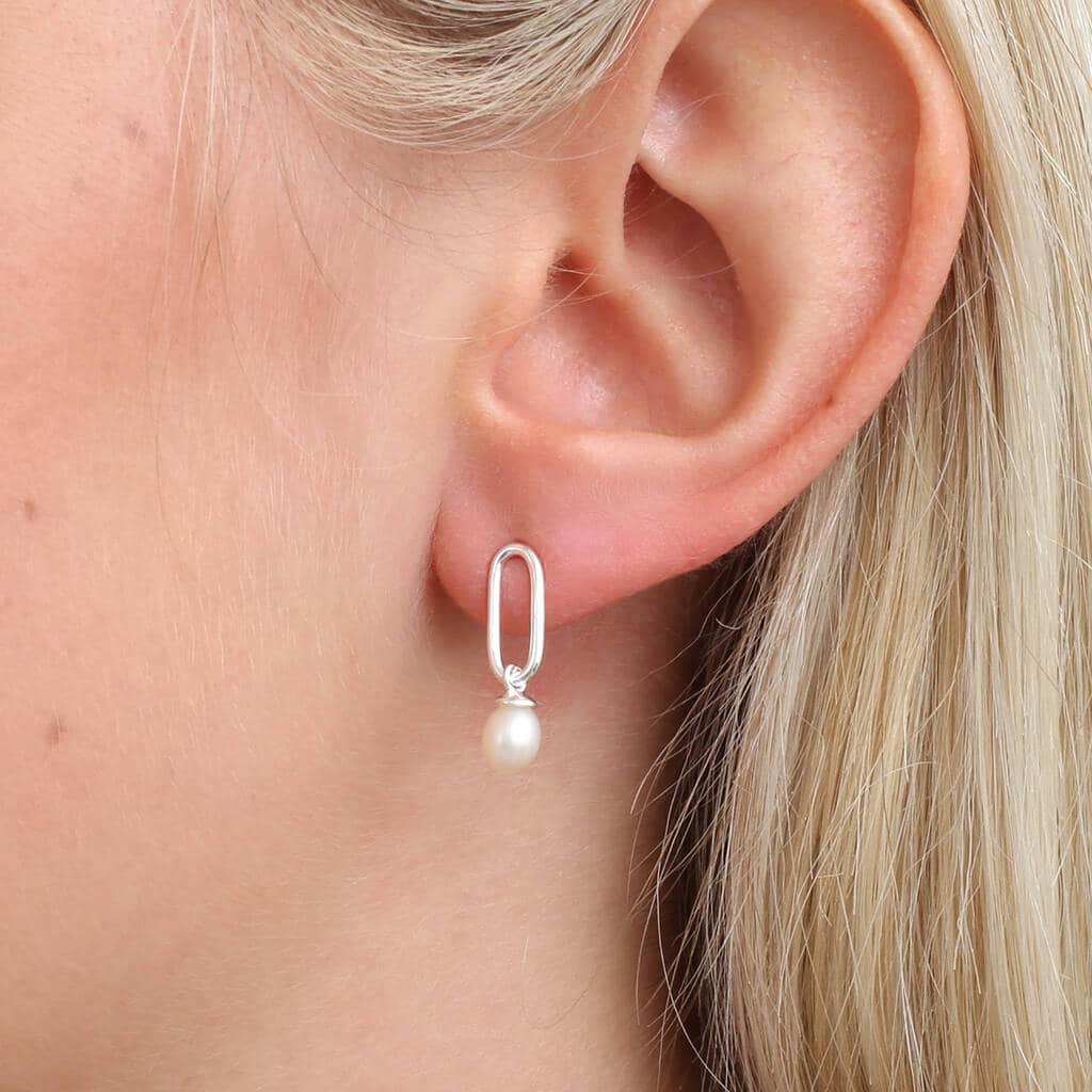 18ct Gold Plated Or Silver Chain Link Pearl Earrings