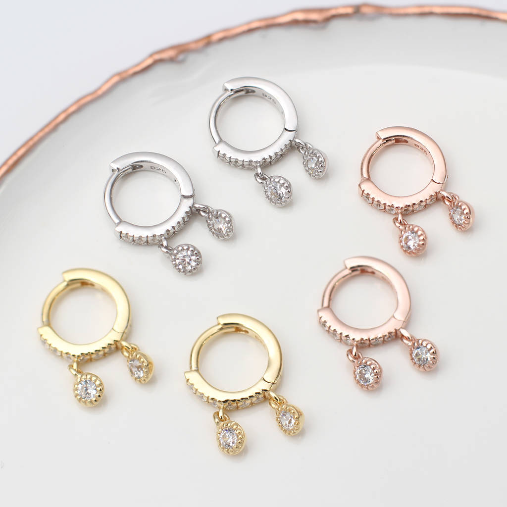 18ct Gold Plated Or Silver Crystal Drop Huggie Hoop Earrings