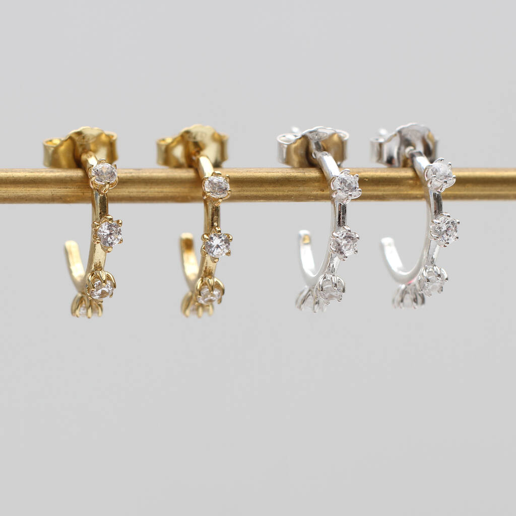 18ct Gold Plated Crystal Set Mini Hoop Earrings