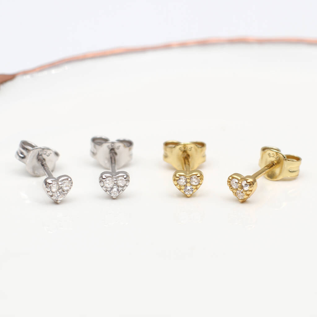 18ct Gold Plated Or Silver Mini Crystal Heart Earrings