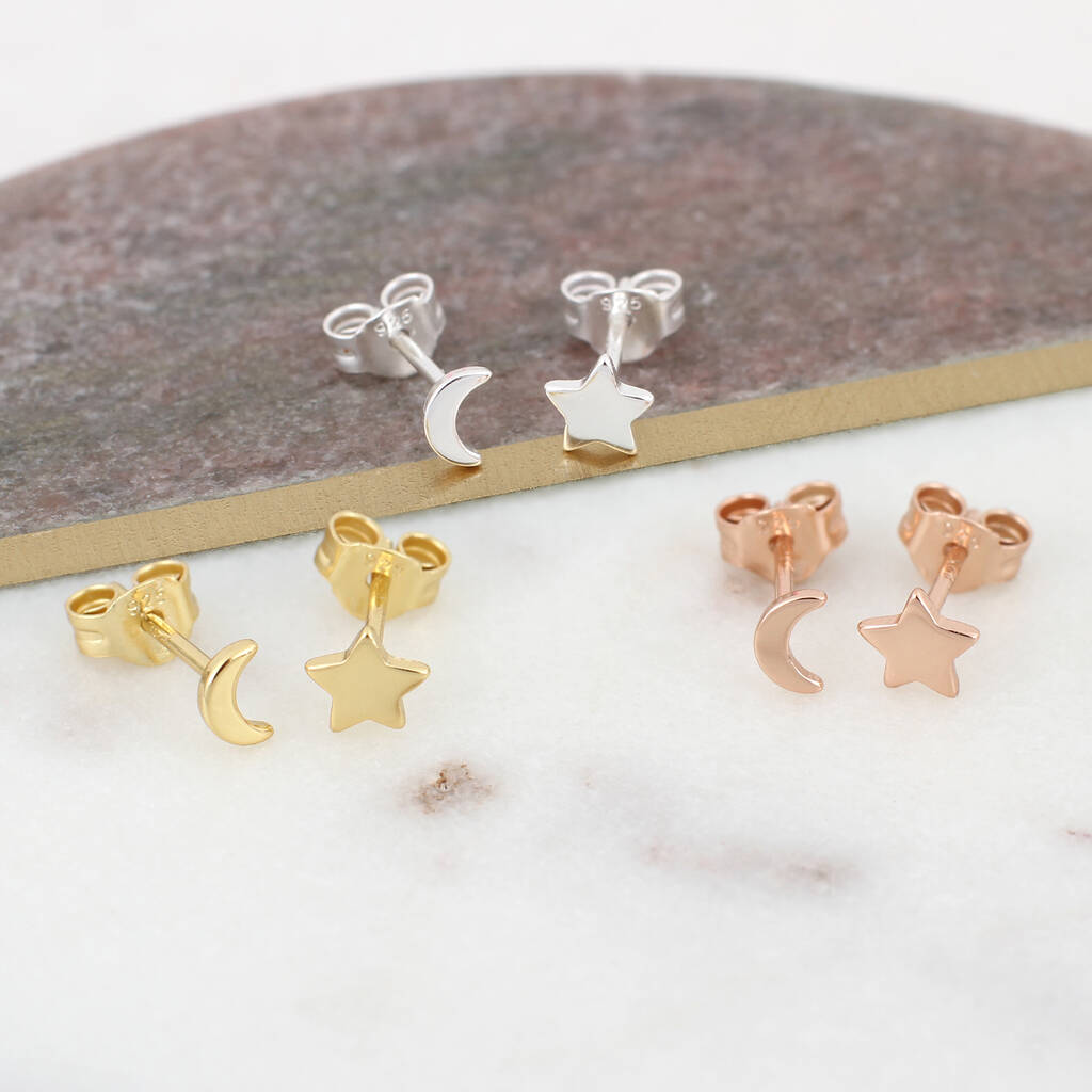 18ct Gold Plated or Silver Moon & Star Earrings