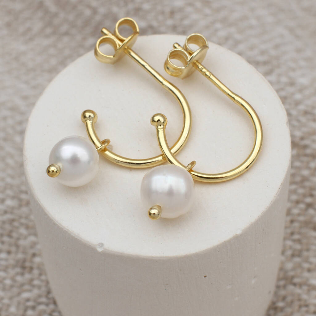 18ct Gold Plated Or Sterling Silver Pearl Hoop Earrings