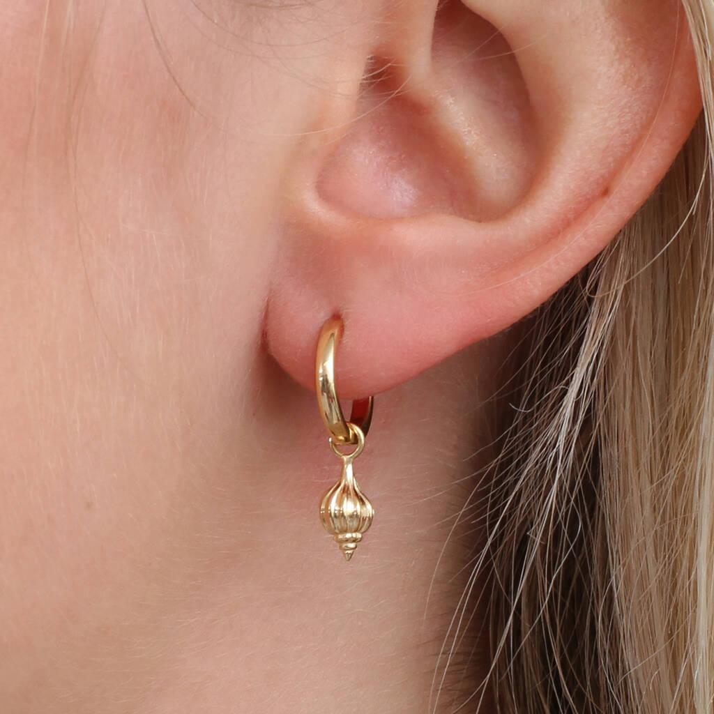 18ct Gold Plated Sea Shell Huggie Hoop Earrings
