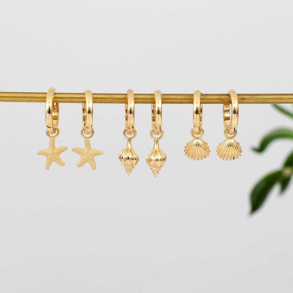 18ct Gold Plated Sea Shell Huggie Hoop Earrings