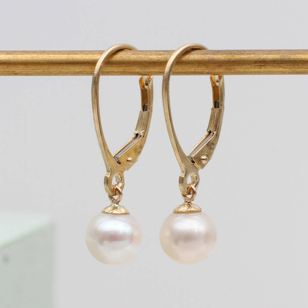 9ct Gold And Freshwater Pearl Leverback Earrings