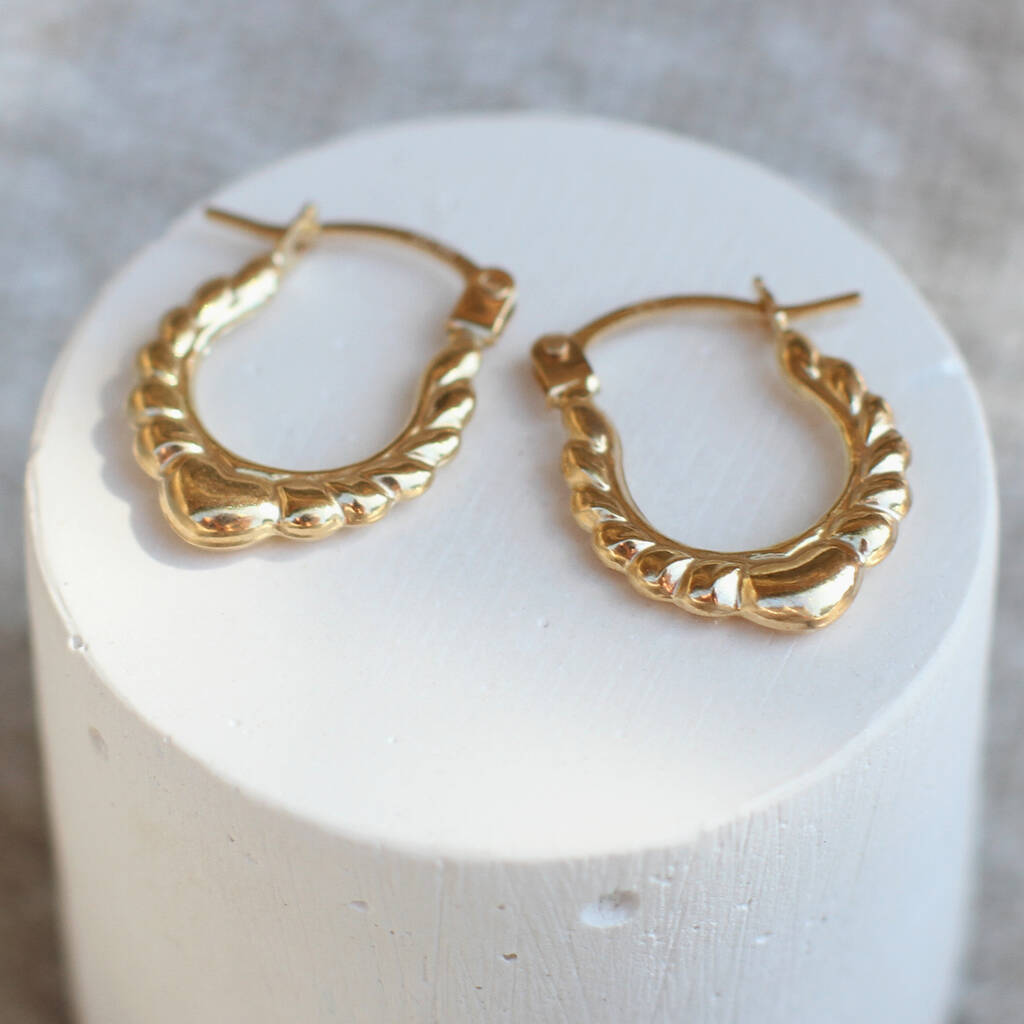 9ct Gold Oval Creole Hoop Earrings