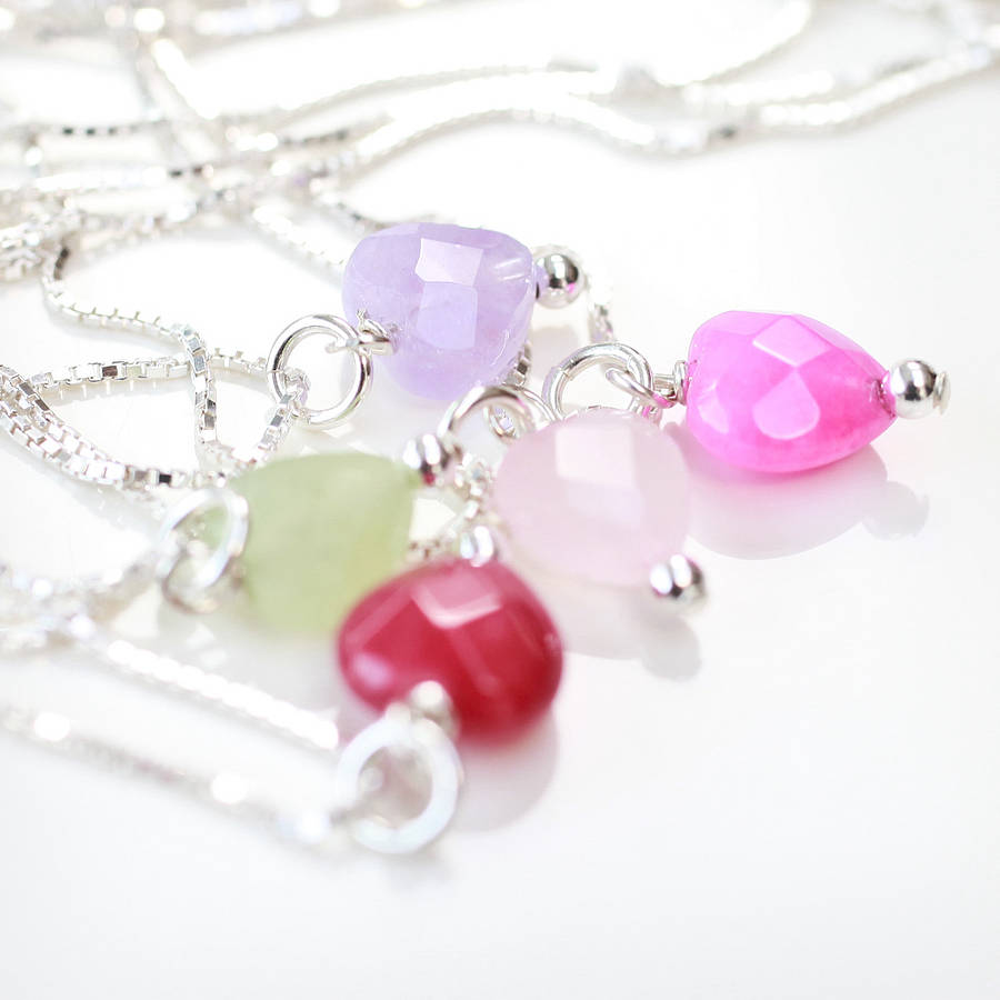 Girl's Silver & Semi Precious Stone Heart Necklace