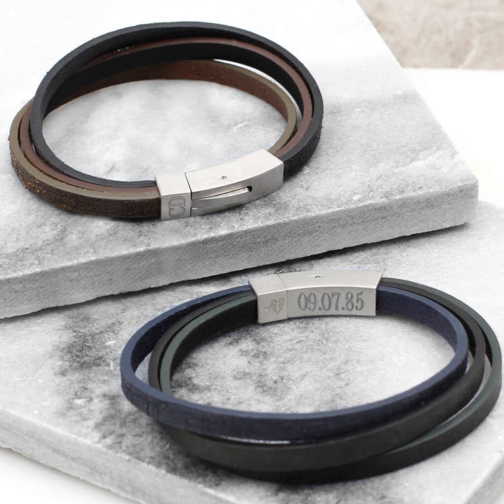 Men's Three Strand Initial And Secret Message Bracelet