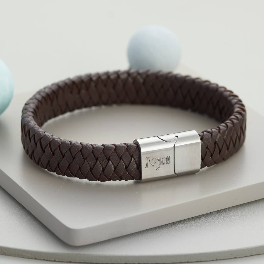 Men's Personalised Steel And Leather Bracelet