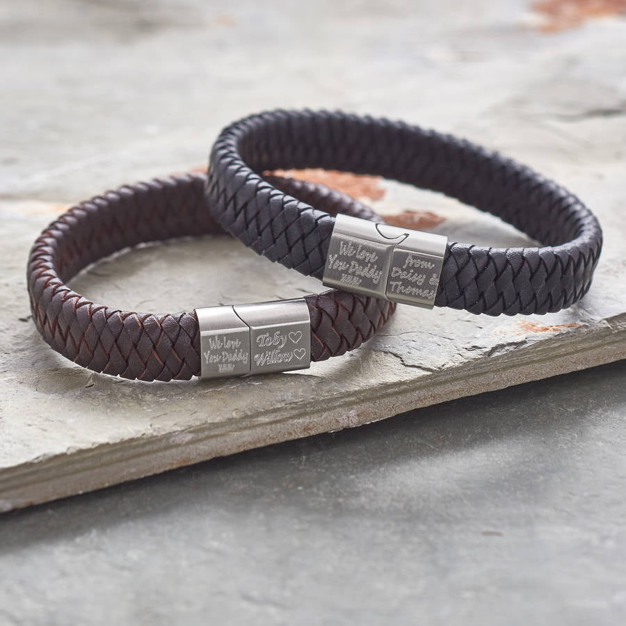 Men's Personalised Steel And Leather Bracelet