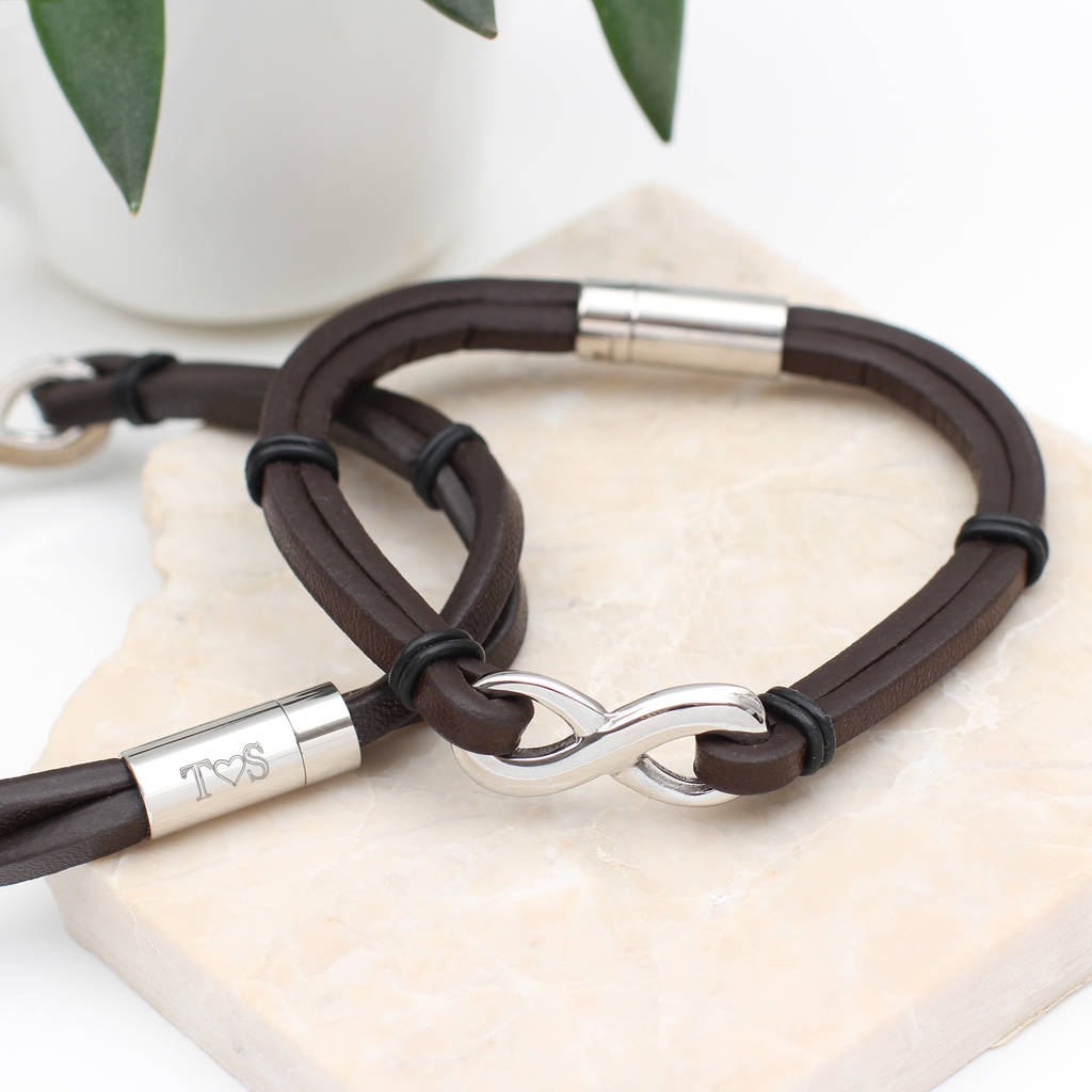 Men's Personalised Leather Infinity Bracelet