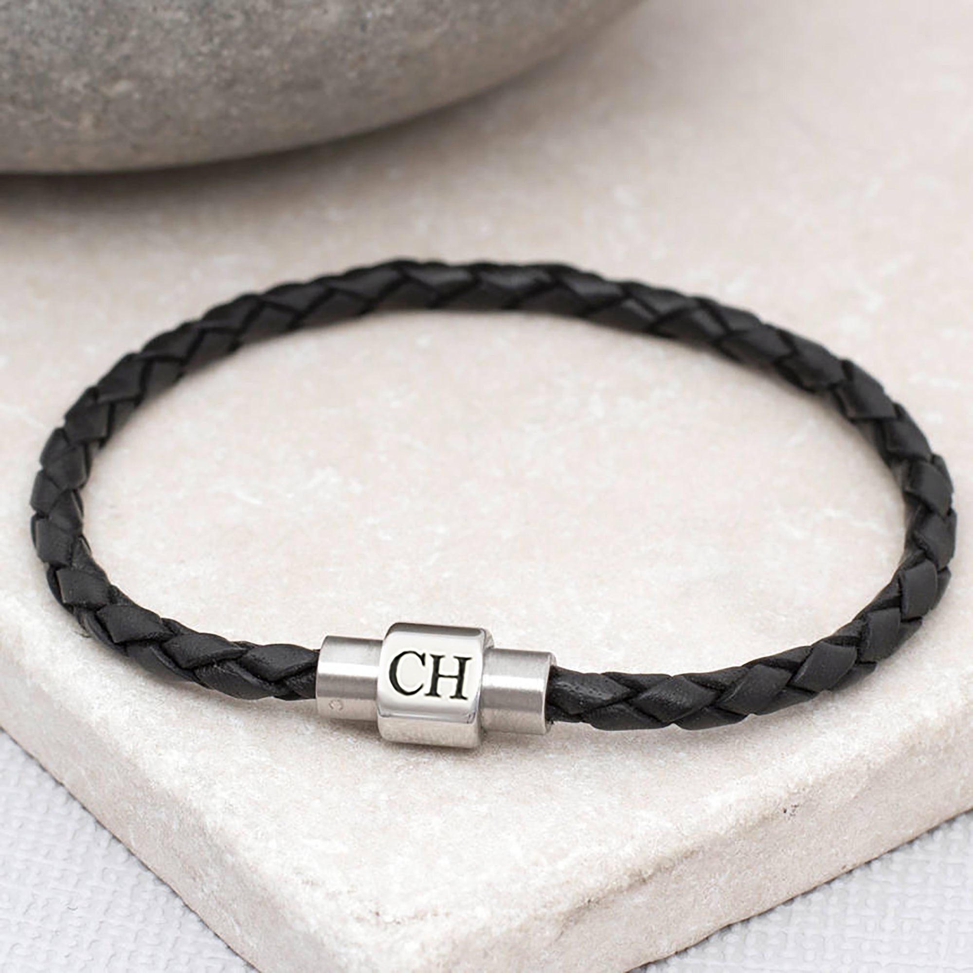 Mens Personalised Clasp Slim Leather Bracelet