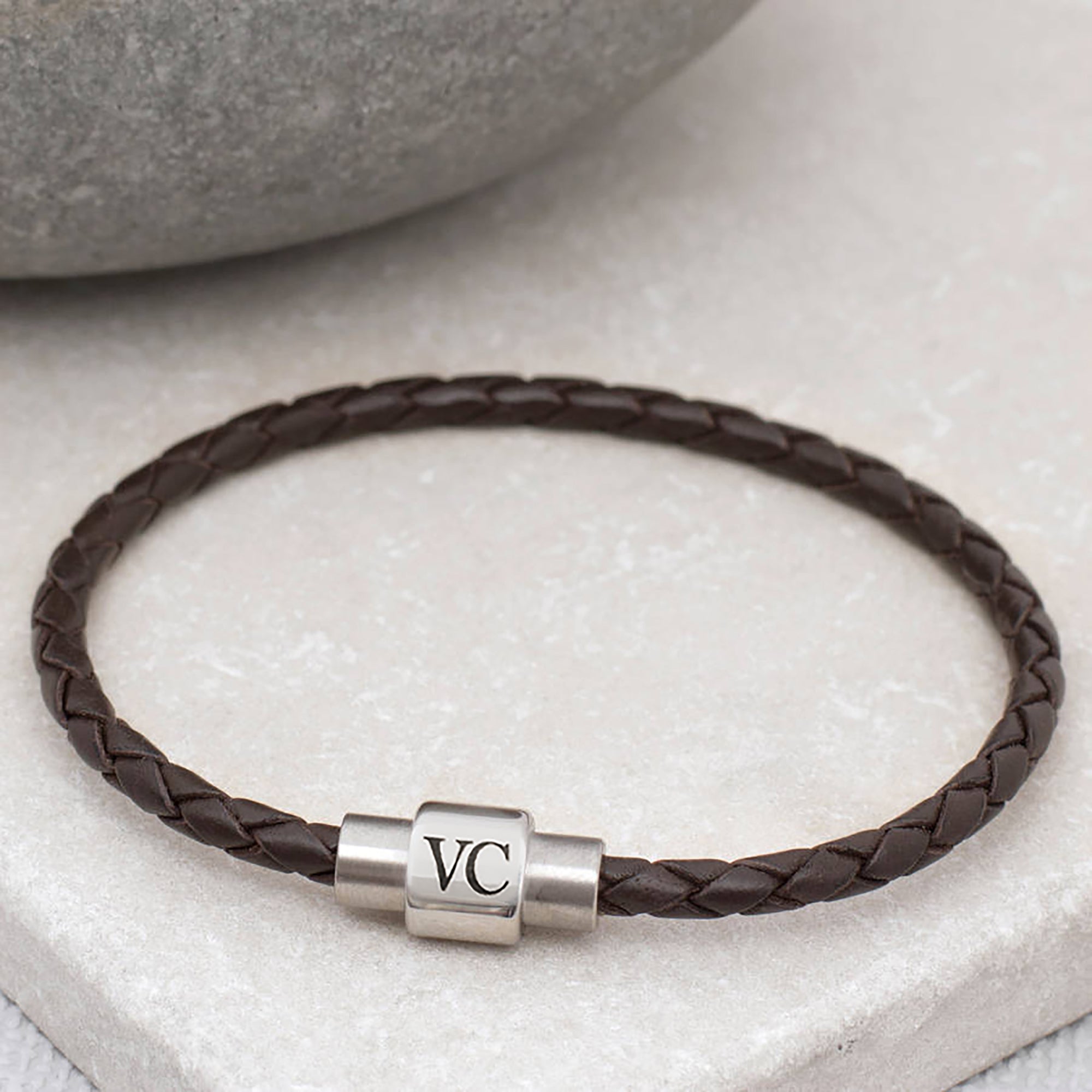 Mens Personalised Clasp Slim Leather Bracelet