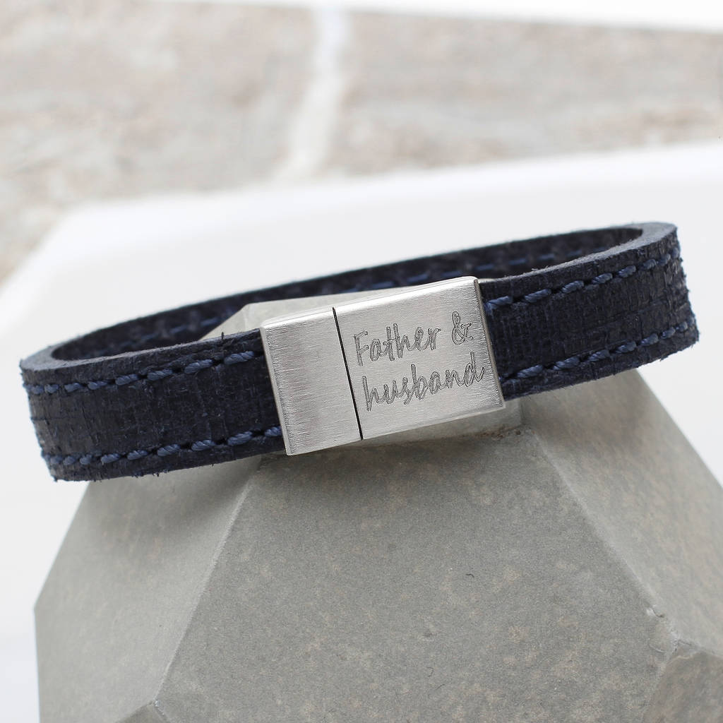 Mens Personalised Textured Leather Bracelet