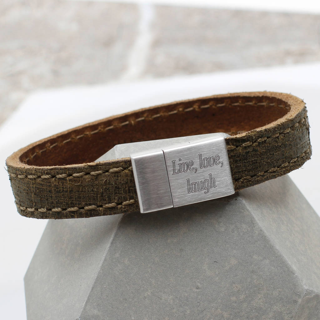 Mens Personalised Textured Leather Bracelet