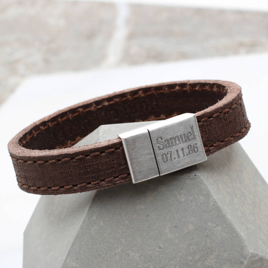 Mens Personalised Textured Leather Bracelet