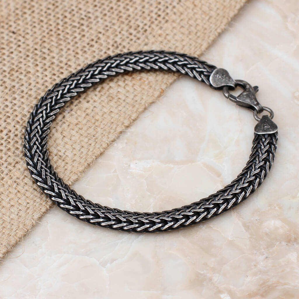 Oxidised Sterling Silver Mens Bracelet