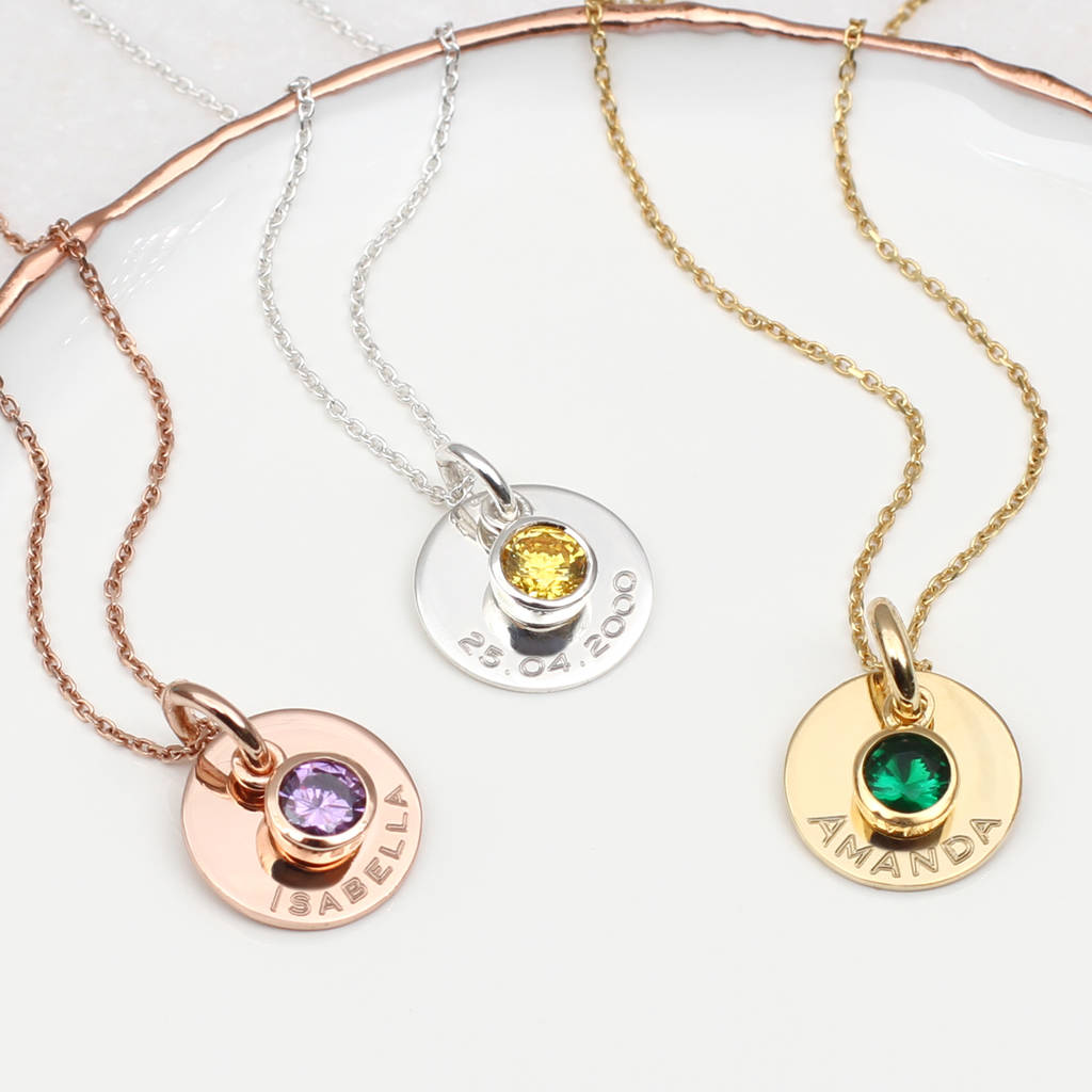 Personalised 18ct Gold Plated or Silver Birthstone Necklace