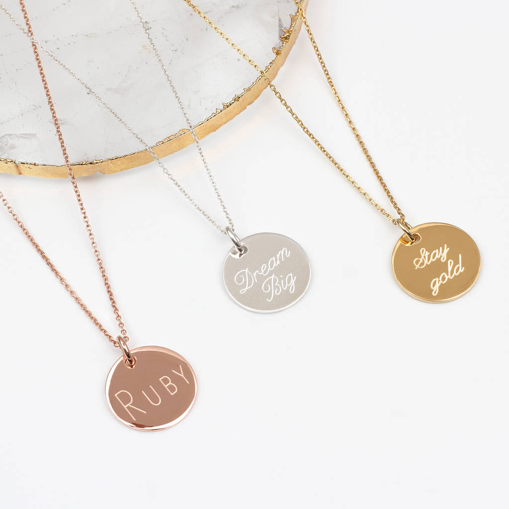 Personalised 18ct Gold Plated or Silver Chakra Disc Necklace