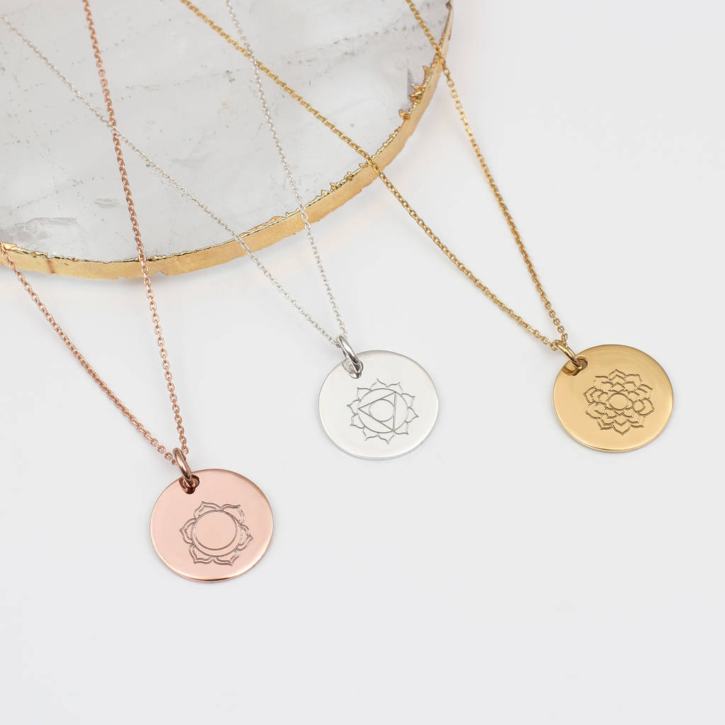 Personalised 18ct Gold Plated or Silver Chakra Disc Necklace