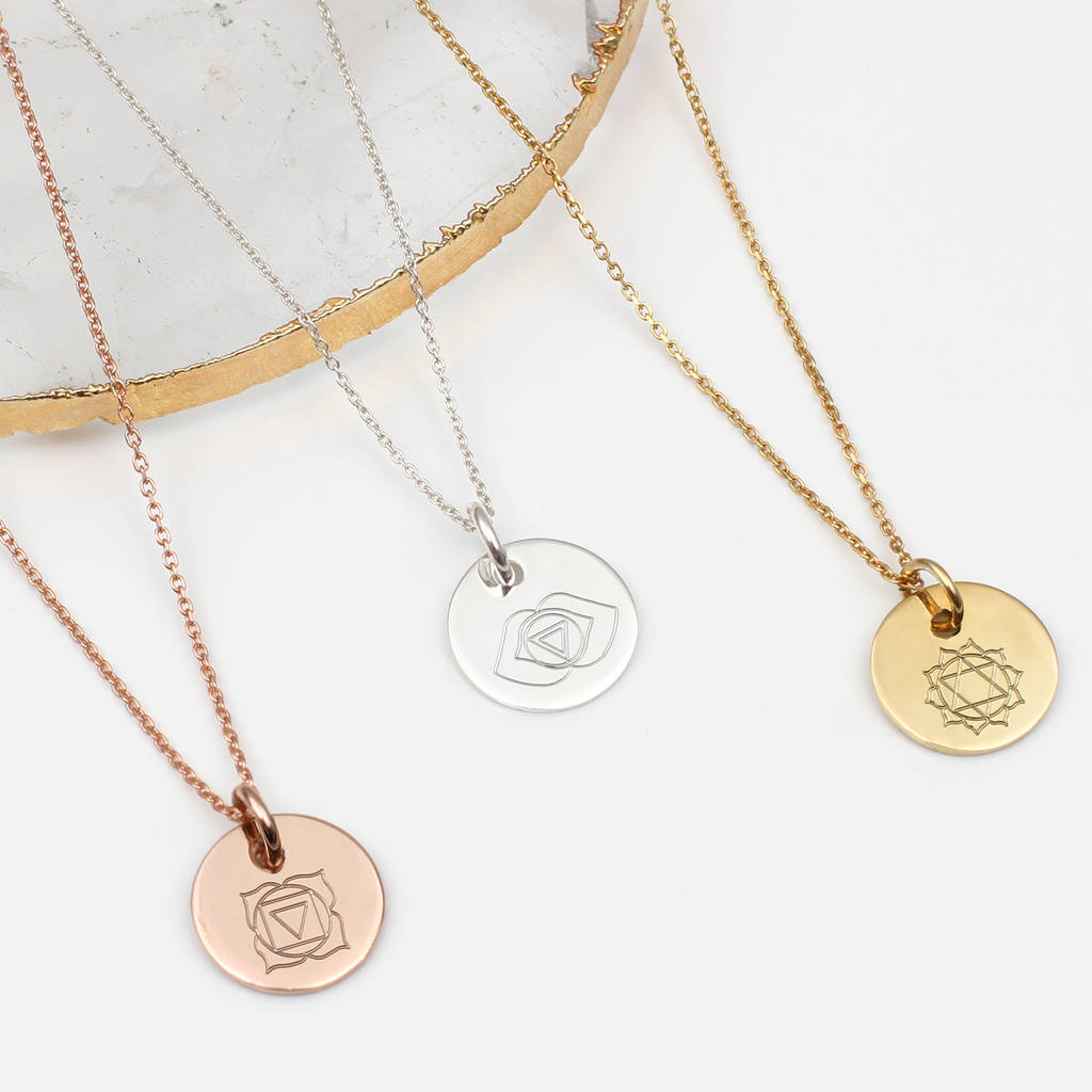 Personalised 18ct Gold Plated or Silver Chakra Disc Necklace