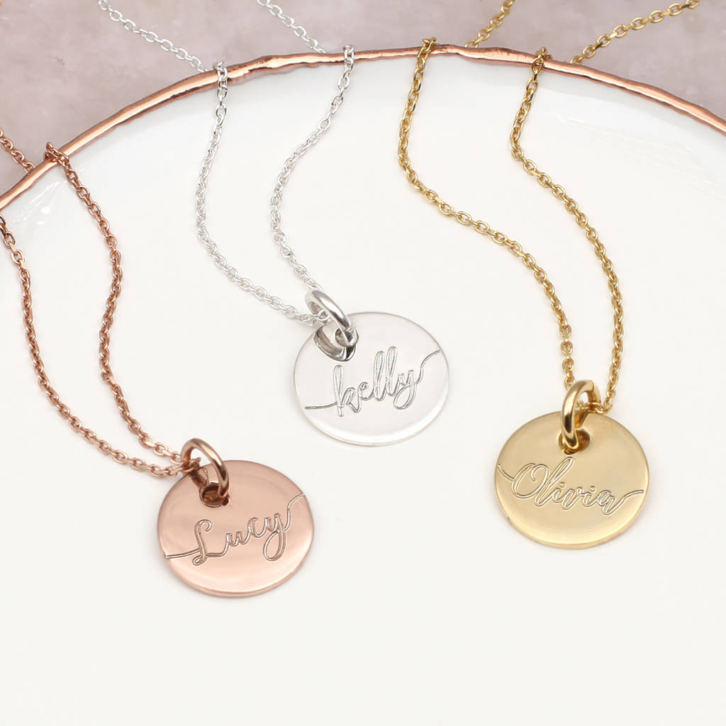 Personalised 18ct Gold Plated or Silver Heart or Disc Name Necklace