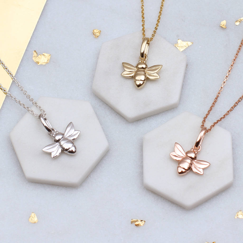 Personalised Petite Bee Necklace In Silver or 18ct Gold Plated
