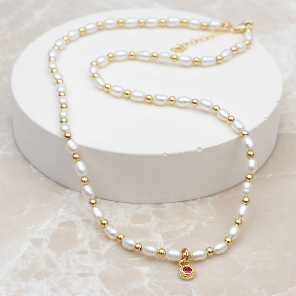 Personalised Birthstone & Freshwater Pearl Necklace