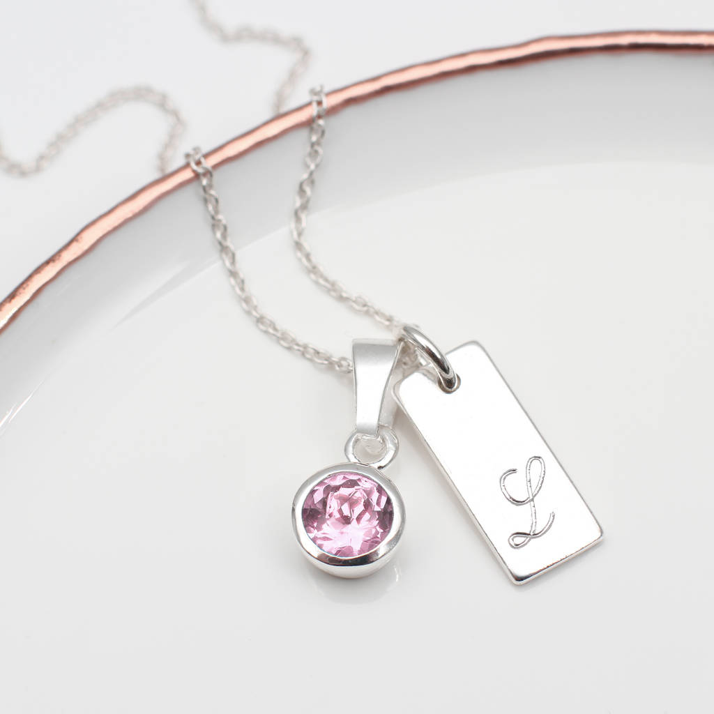 Personalised Birthstone Initial Tag Necklace