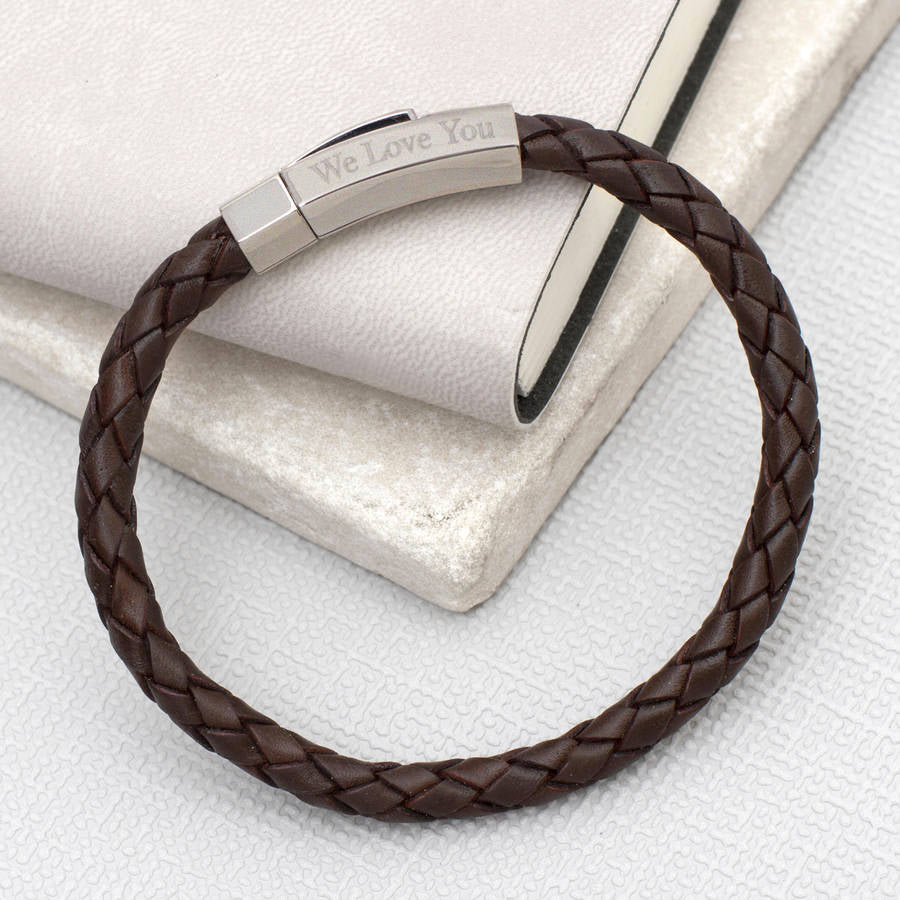 Personalised Hexagonal Clasp Leather Bracelet