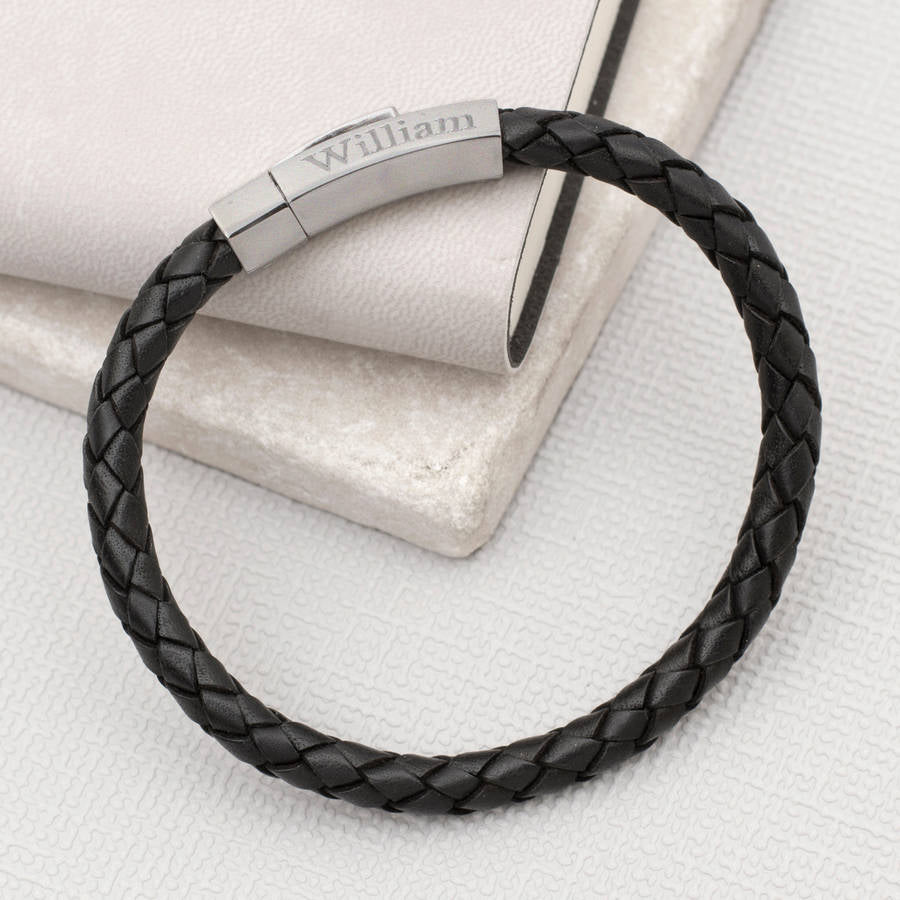 Personalised Hexagonal Clasp Leather Bracelet