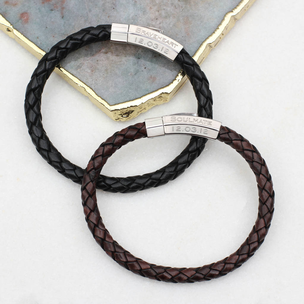 Personalised Hexagonal Clasp Leather Bracelet | Hurleyburley