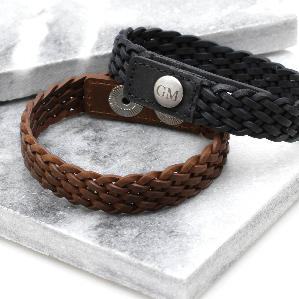 Personalised Initial Plaited Leather Bracelet