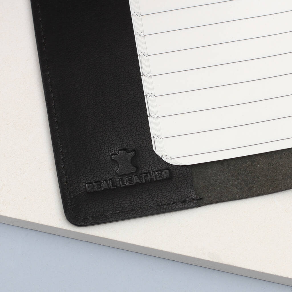 Personalised Black Leather Journal And Holder With Pen Set