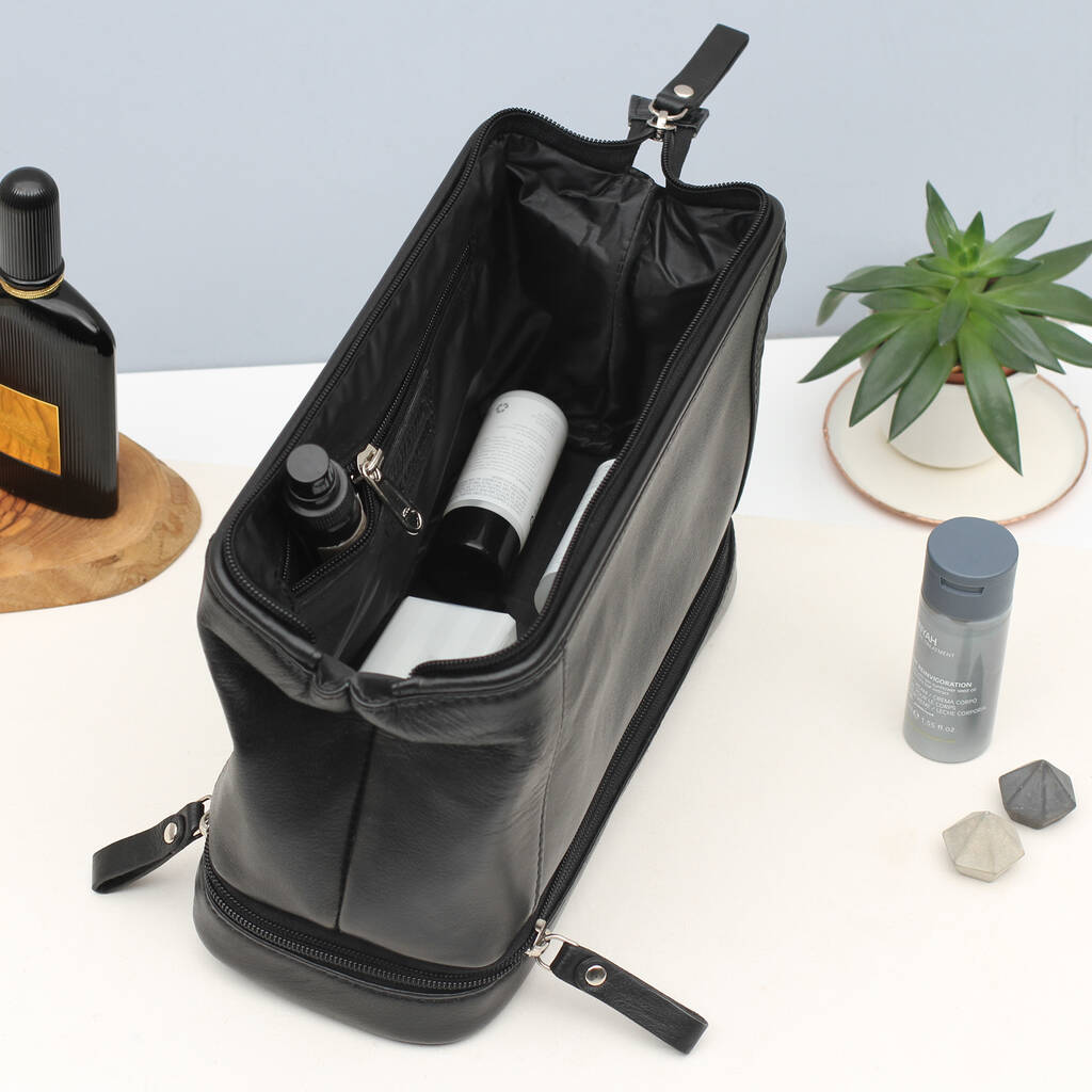 Personalised Luxury Leather Two Part Washbag