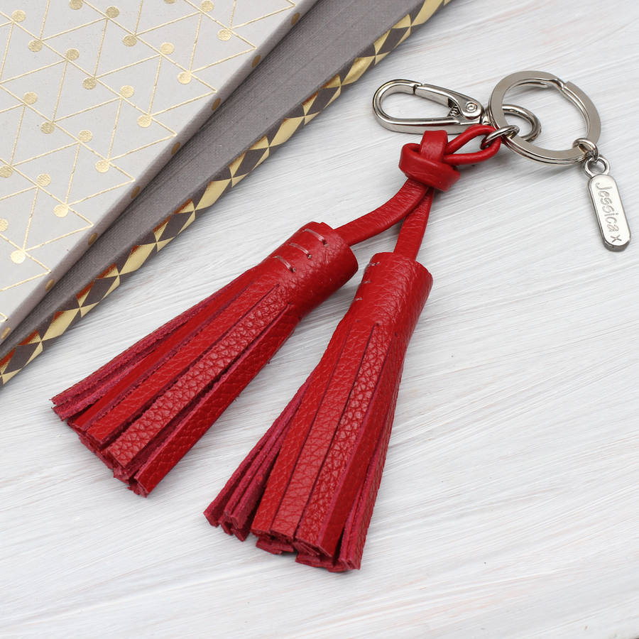 Personalised Luxury Nappa Leather Tassel Bag Charm